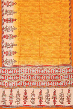 Image of Printed Tussar Silk Mustard Yellow Saree