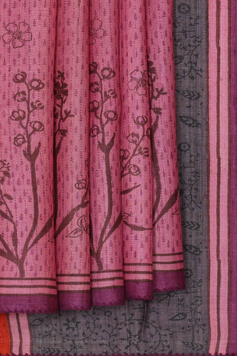 Printed Tussar Silk Light Pink Saree