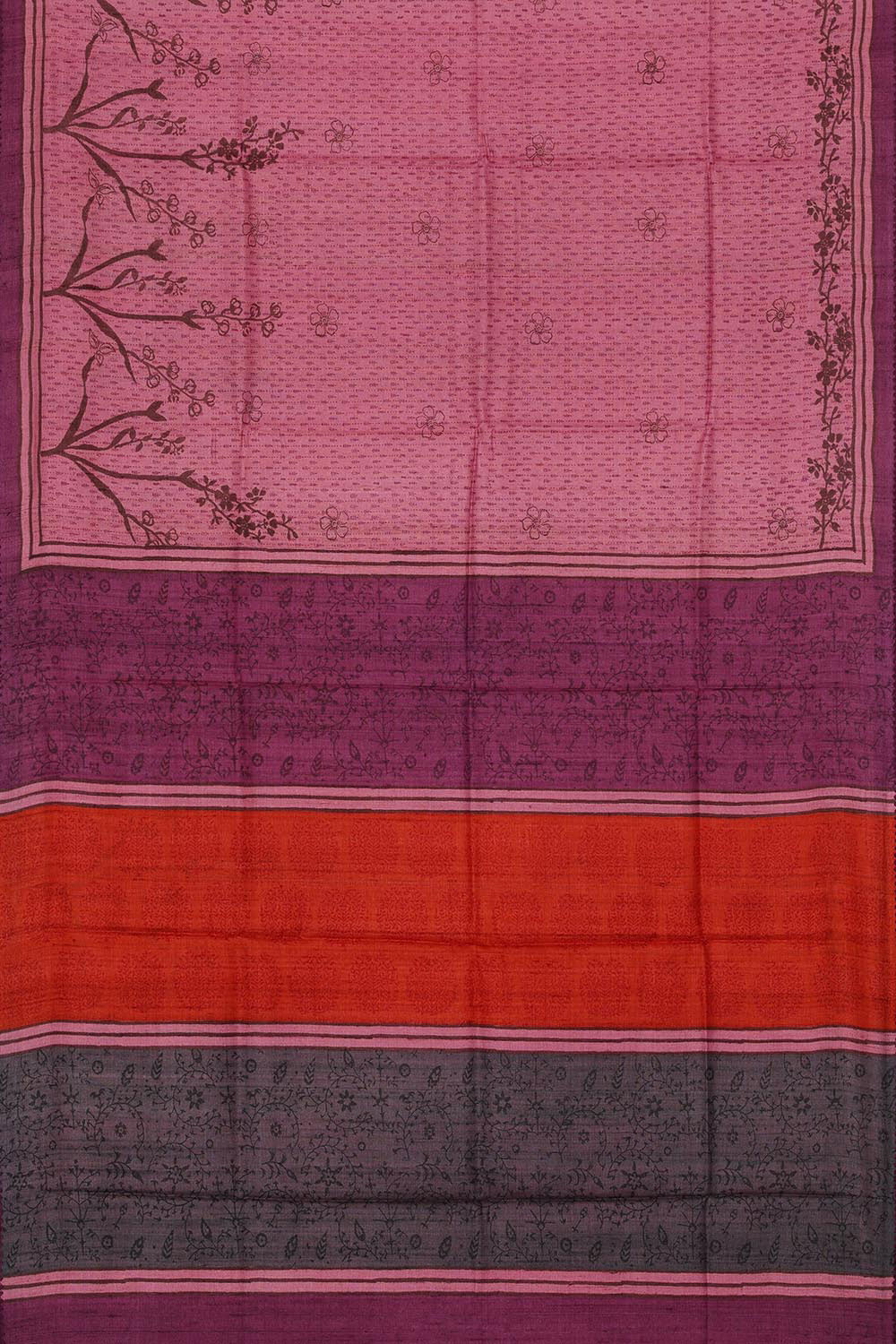 Printed Tussar Silk Light Pink Saree