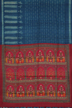 Image of Tussar Silk Dark Blue Printed Saree