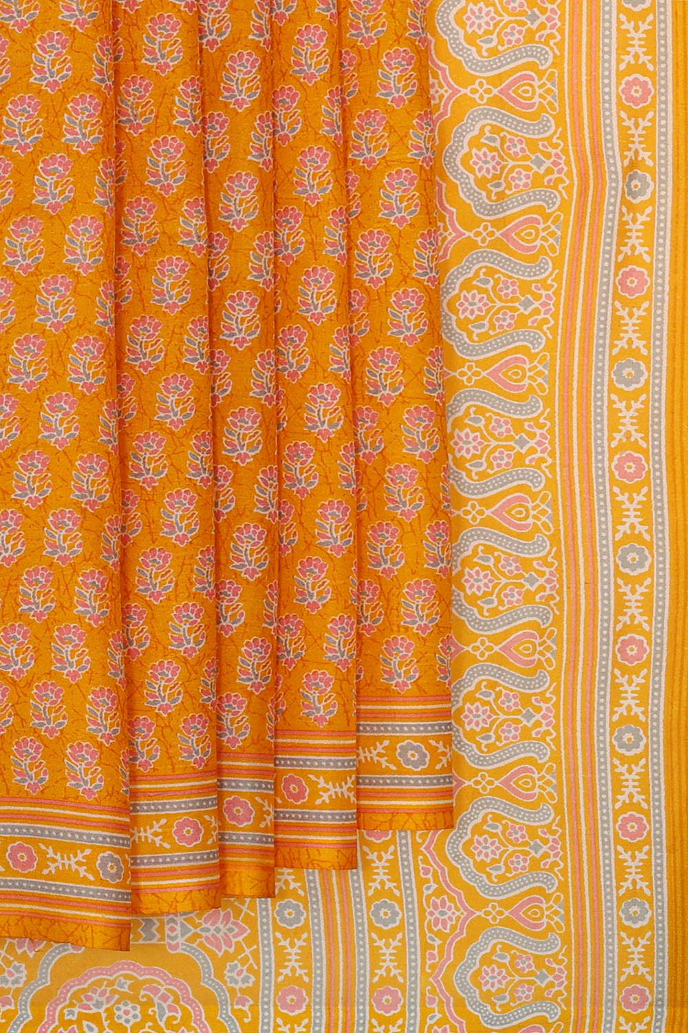 Printed Mustard Yellow Silk Saree