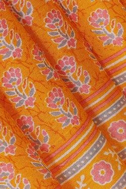 Image of Printed Mustard Yellow Silk Saree