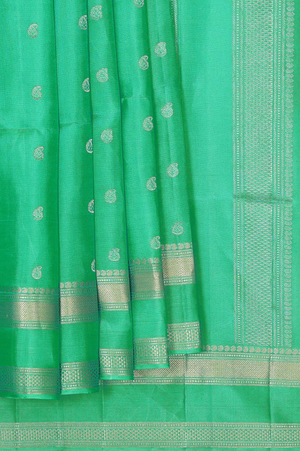 Collection of Fresh Green Silk Saree in a gallery layout