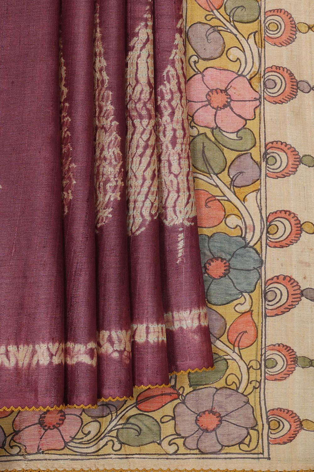 Printed Tussar Silk Wine Colour Saree