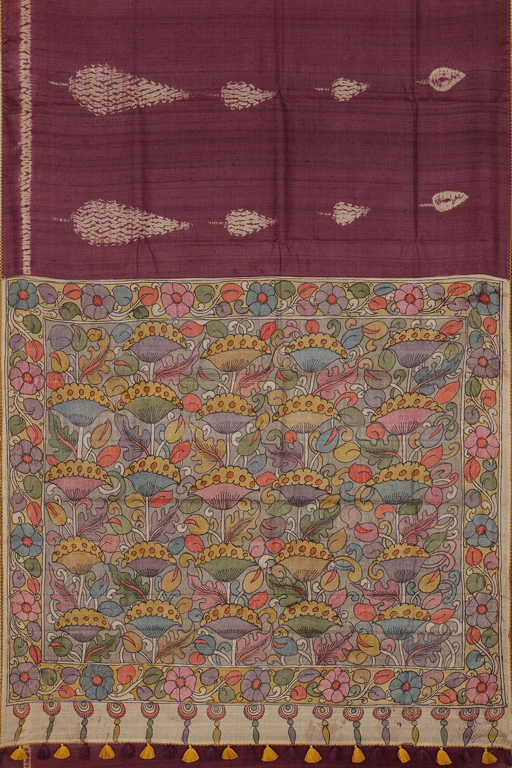 Printed Tussar Silk Wine Colour Saree