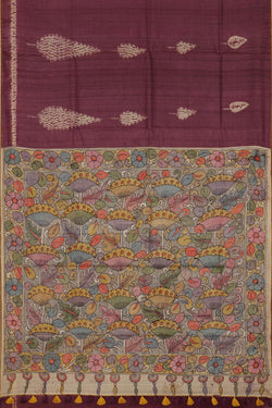 Image of Printed Tussar Silk Wine Colour Saree