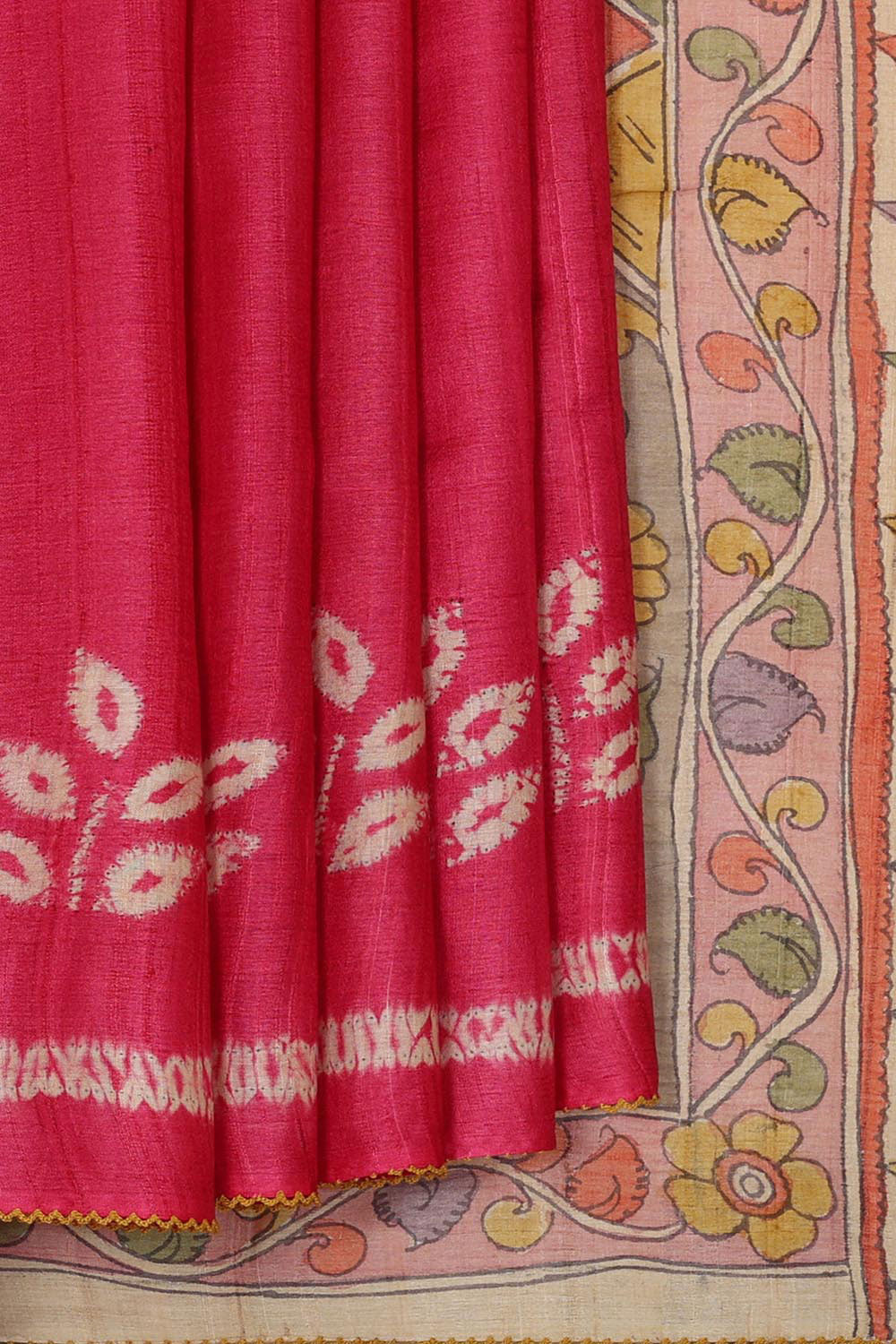 Printed Tussar Silk Rani Pink Saree