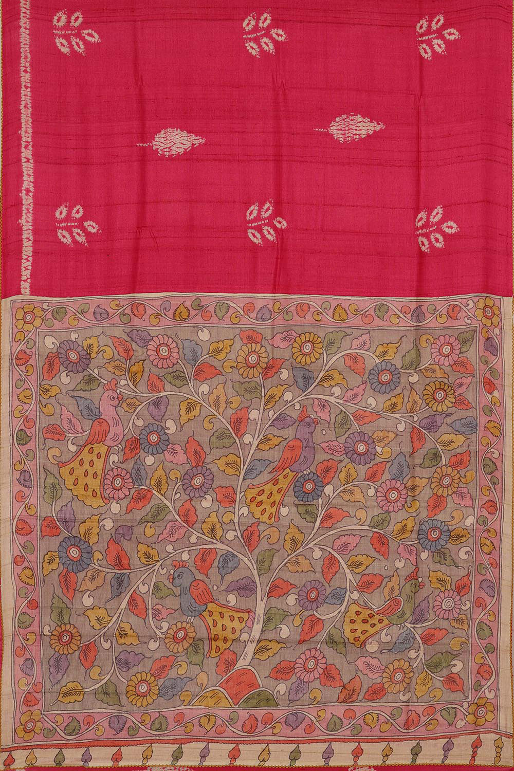 Printed Tussar Silk Rani Pink Saree