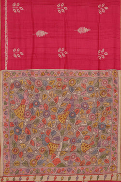 Image of Printed Tussar Silk Rani Pink Saree