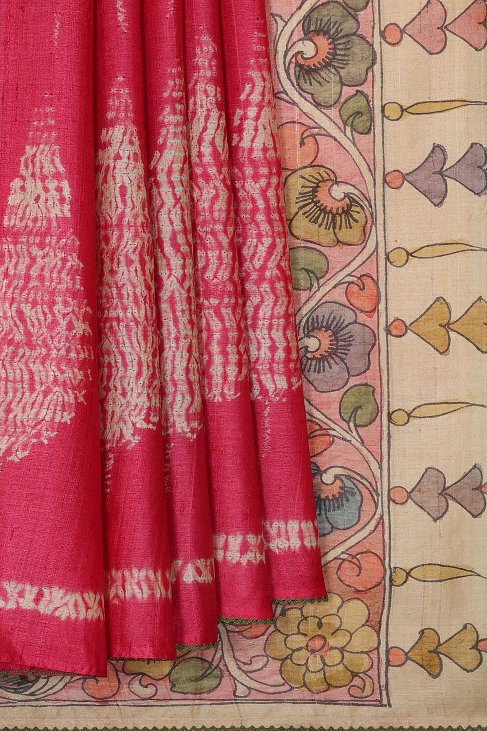 Printed Tussar Silk Rani Pink Saree