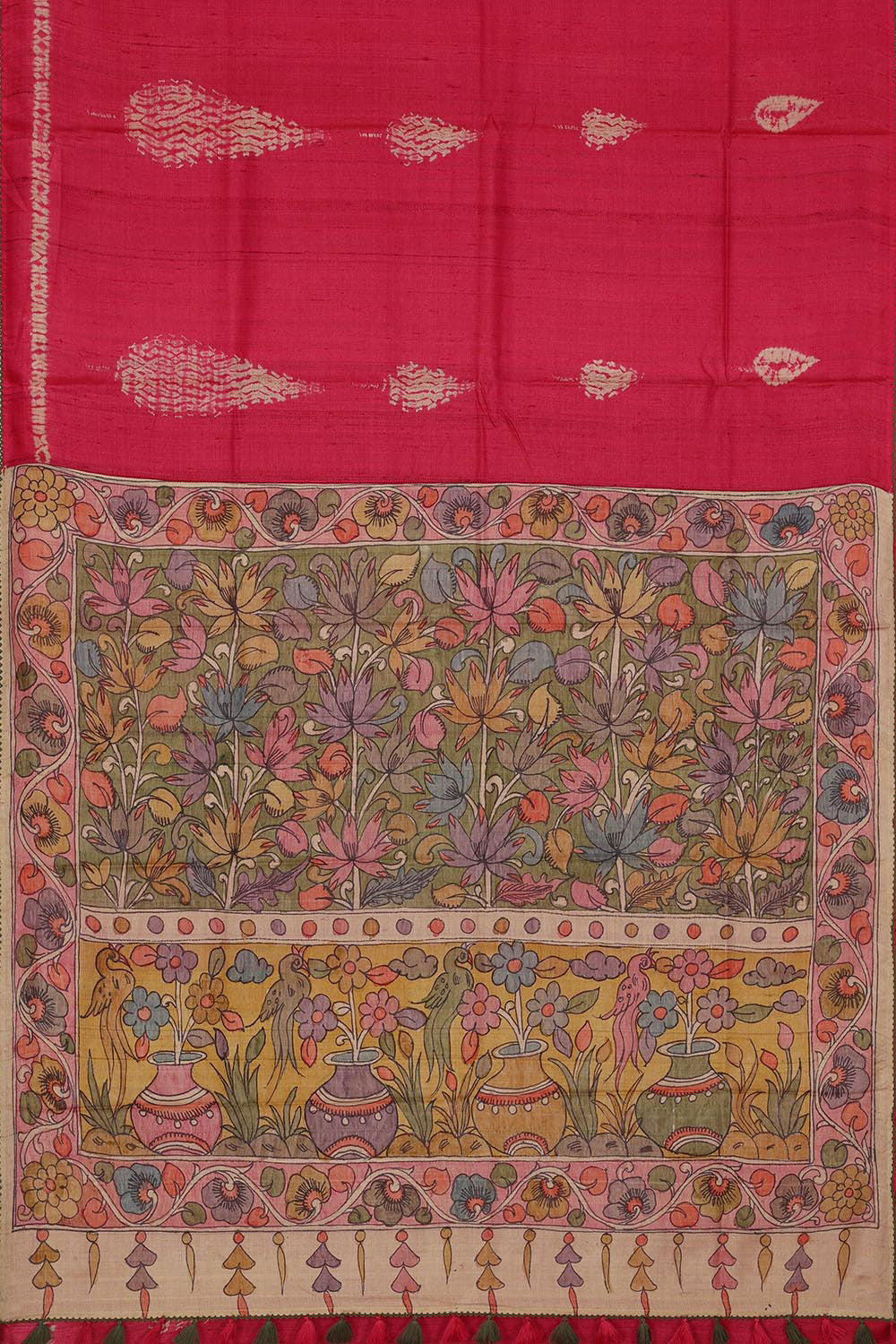 Printed Tussar Silk Rani Pink Saree