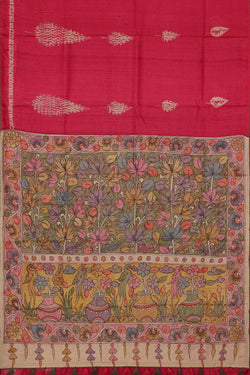 Image of Printed Tussar Silk Rani Pink Saree