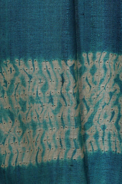 Image of Tussar Silk Peacock Blue Printed Saree