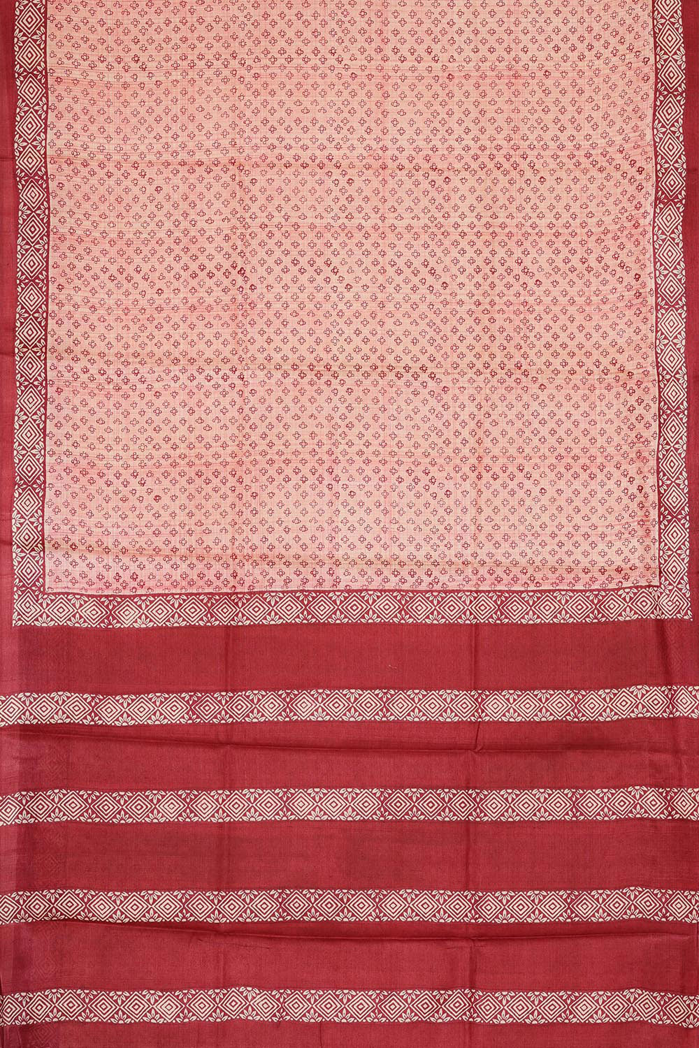 Printed Tussar Silk Reddish Cream Saree