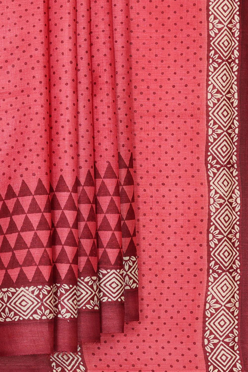 Printed Tussar Silk Dark Peach Pink Saree