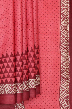 Image of Printed Tussar Silk Dark Peach Pink Saree