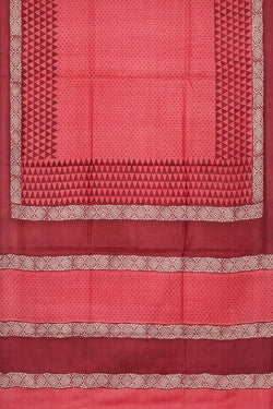 Image of Printed Tussar Silk Dark Peach Pink Saree