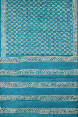 Image of Printed Tussar Silk Ocean Blue Saree