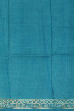 Image of Printed Tussar Silk Ocean Blue Saree