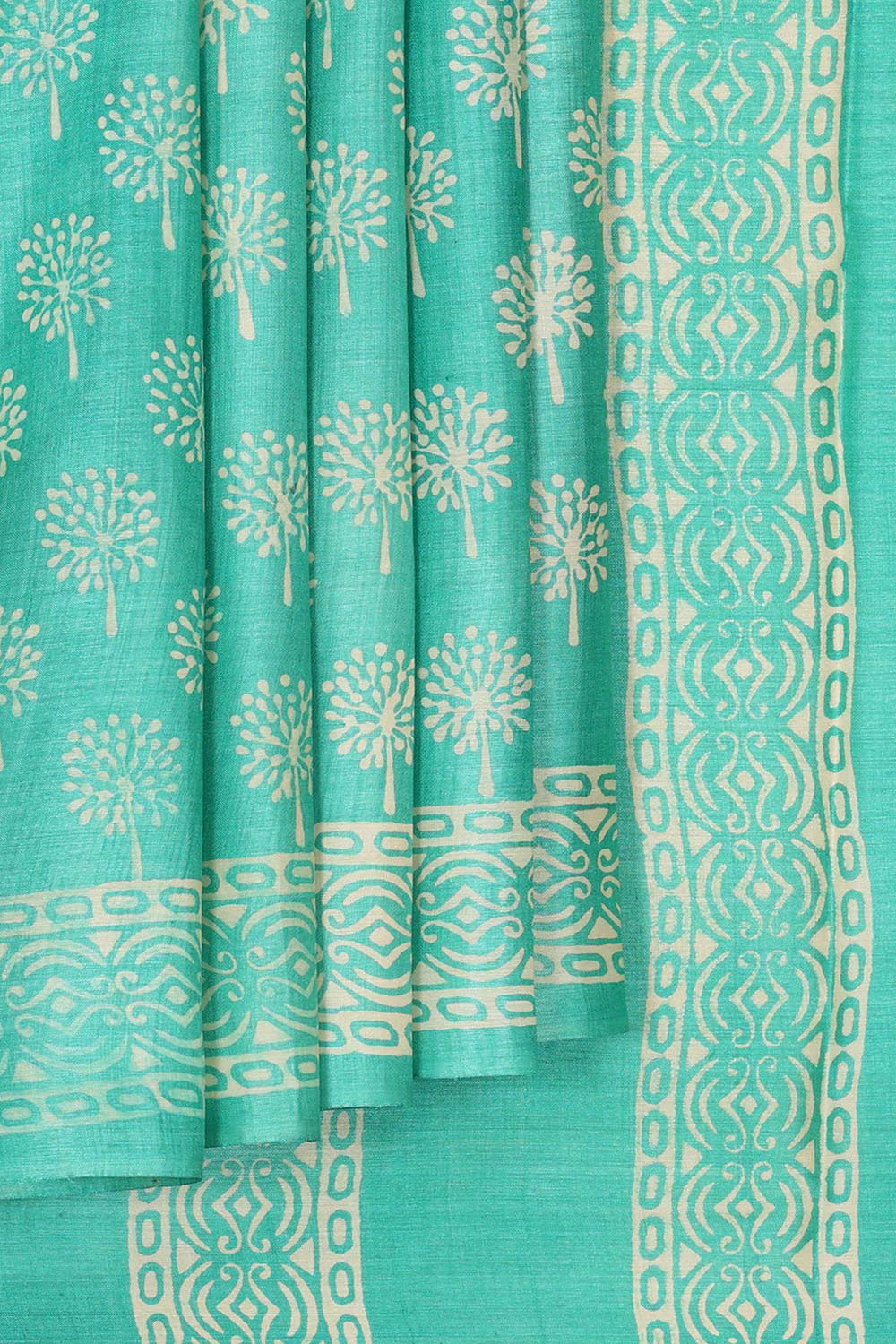 Printed Tussar Silk Light Sea Green Saree