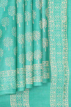 Image of Printed Tussar Silk Light Sea Green Saree