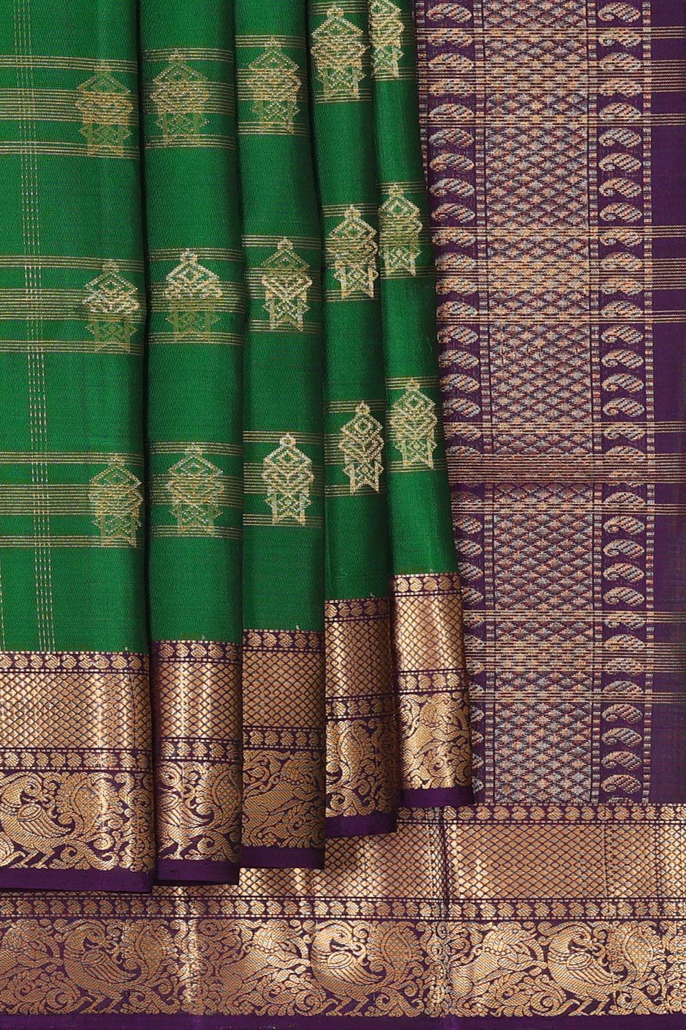 Collection of Dark Green Silk Saree in a gallery layout