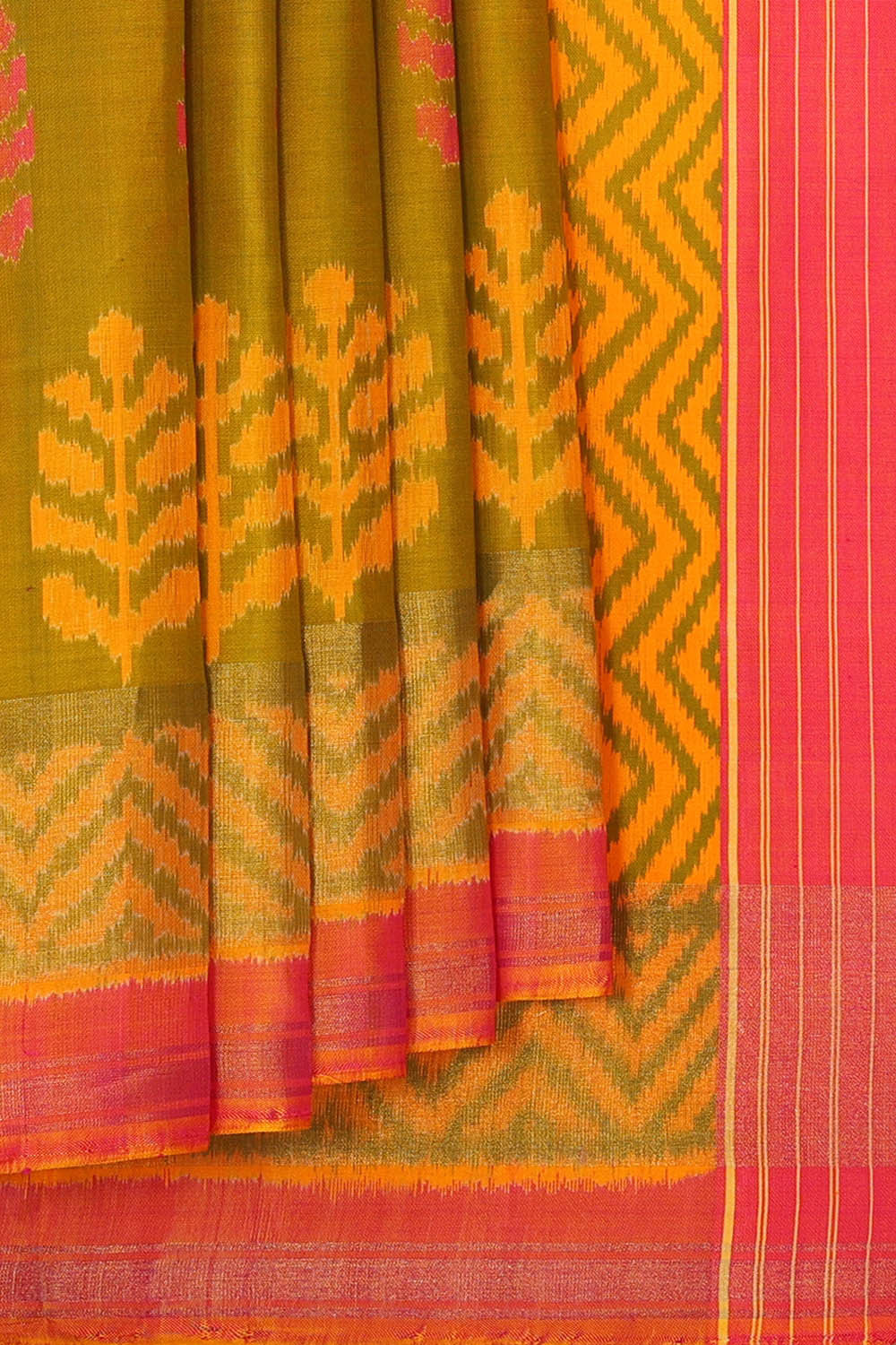 Image of Rajkot Patola Golden Green Saree