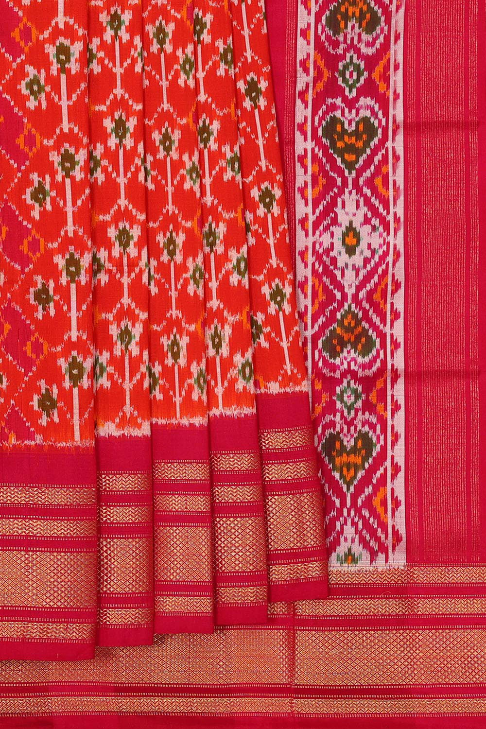 Ikat Silk Orange Saree