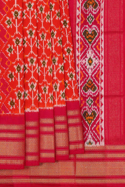 Image of Ikat Silk Orange Saree