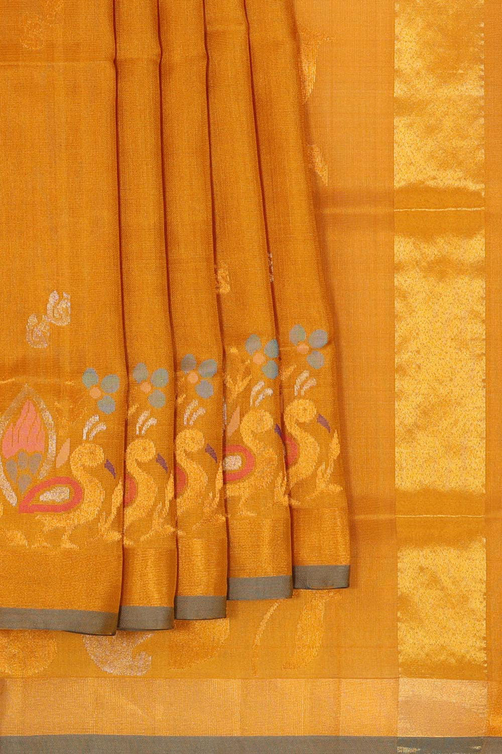 Collection of Uppada Silk Mustard Yellow Saree in a gallery layout