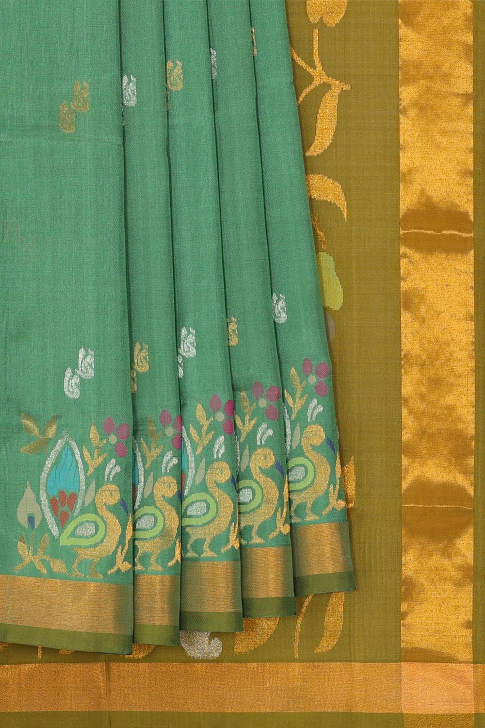 Collection of Uppada Silk Dark Pista Green Saree in a gallery layout