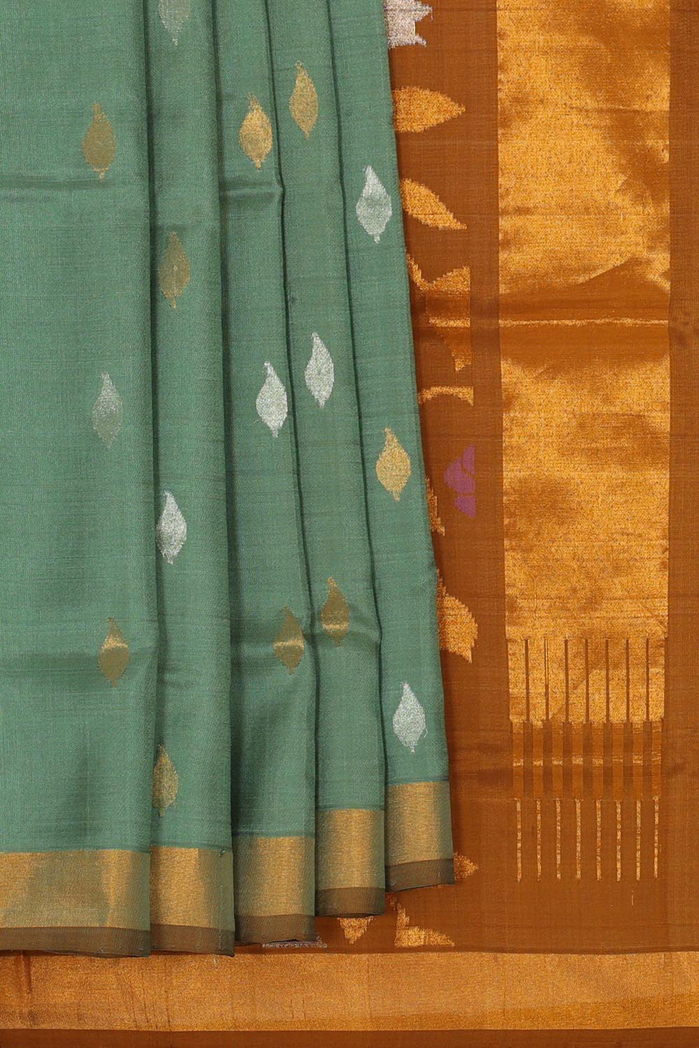 Collection of Uppada Silk Greyish Green Saree in a gallery layout