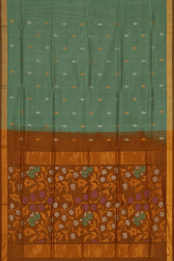 Collection of Uppada Silk Greyish Green Saree in a gallery layout