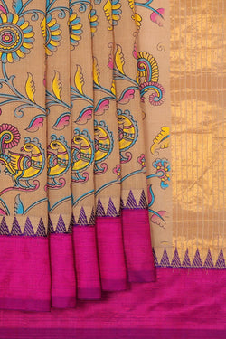 Image of Cotton Kalamkari Printed Dark Cream Saree