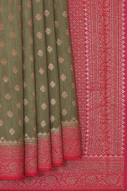 Image of Banarasi Dupion Silk Sage Green Saree