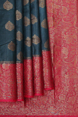 Image of Tussar Silk Dark Greyish Blue Saree