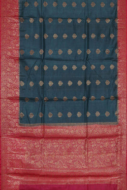 Image of Tussar Silk Dark Greyish Blue Saree