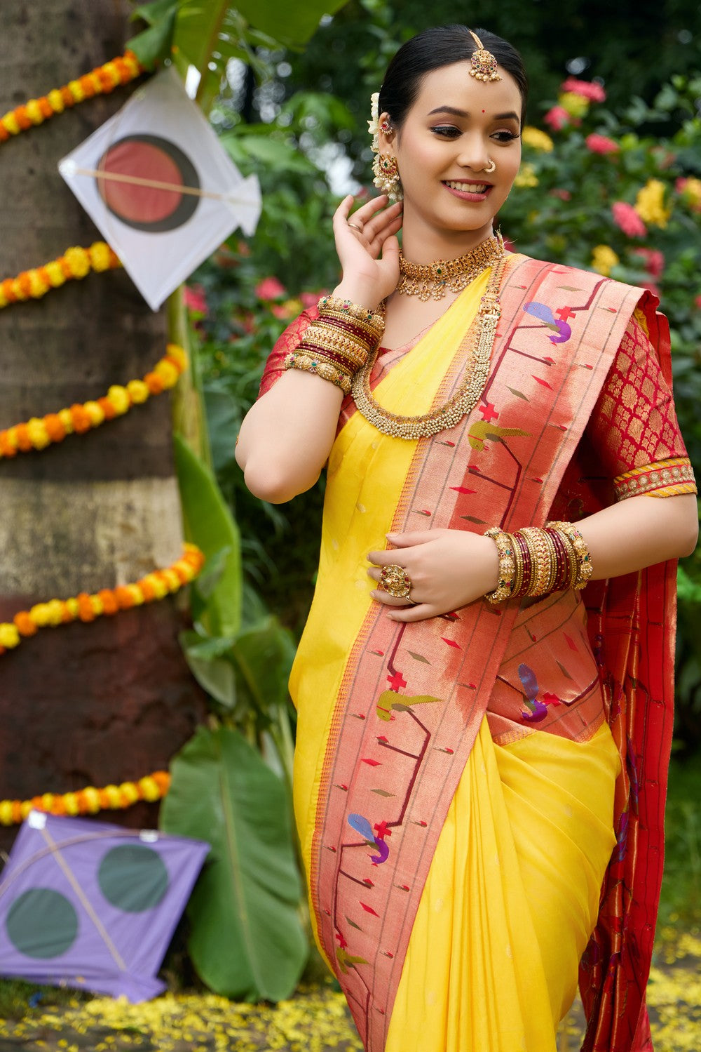 Image of Paithani Silk Yellow Saree