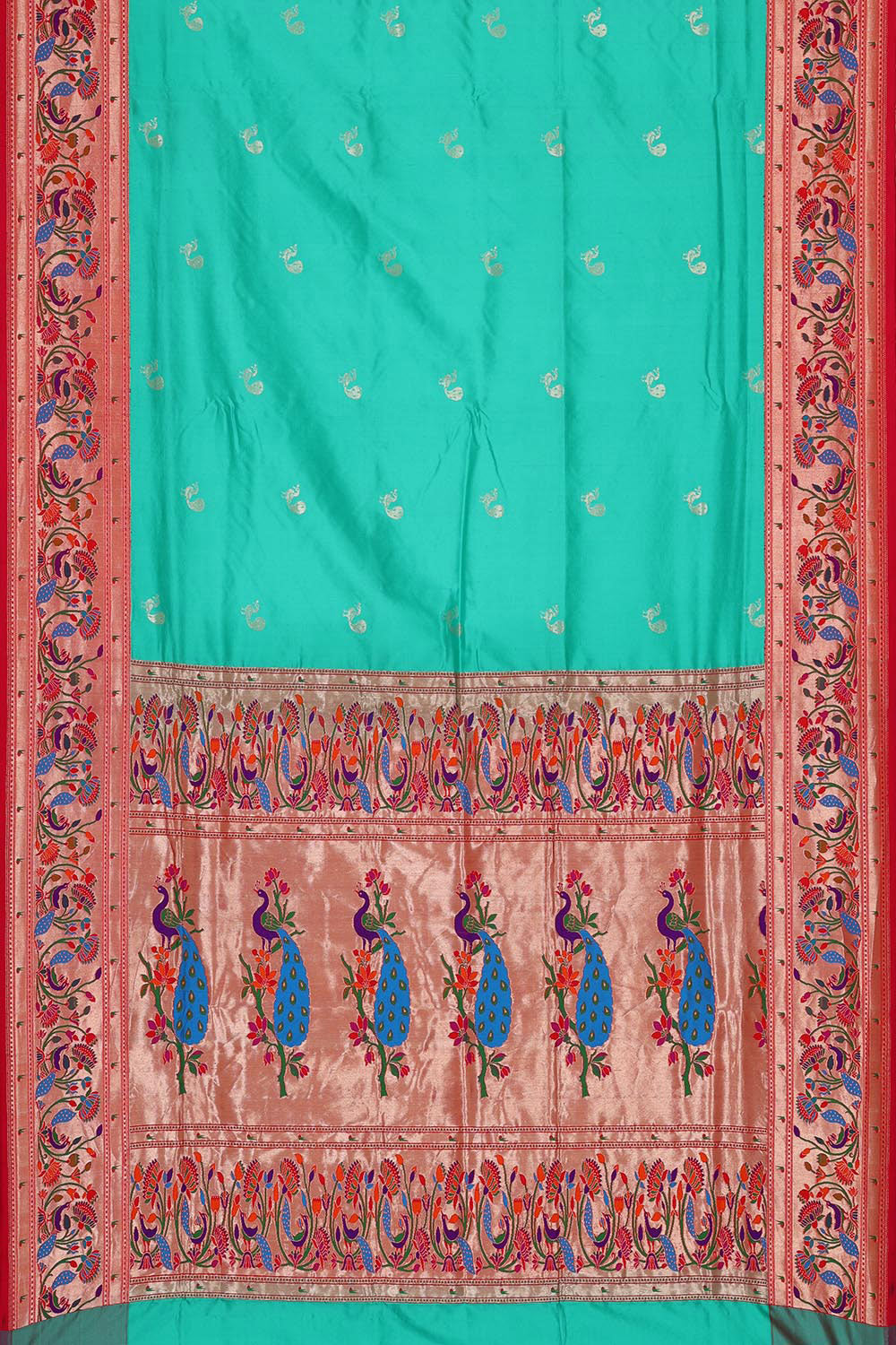 Collection of Paithani Silk Turquoise Blue Saree in a gallery layout