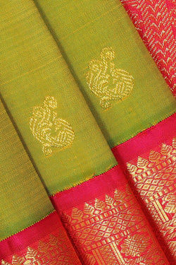 Collection of Arani Silk Parrot Green Saree in a gallery layout