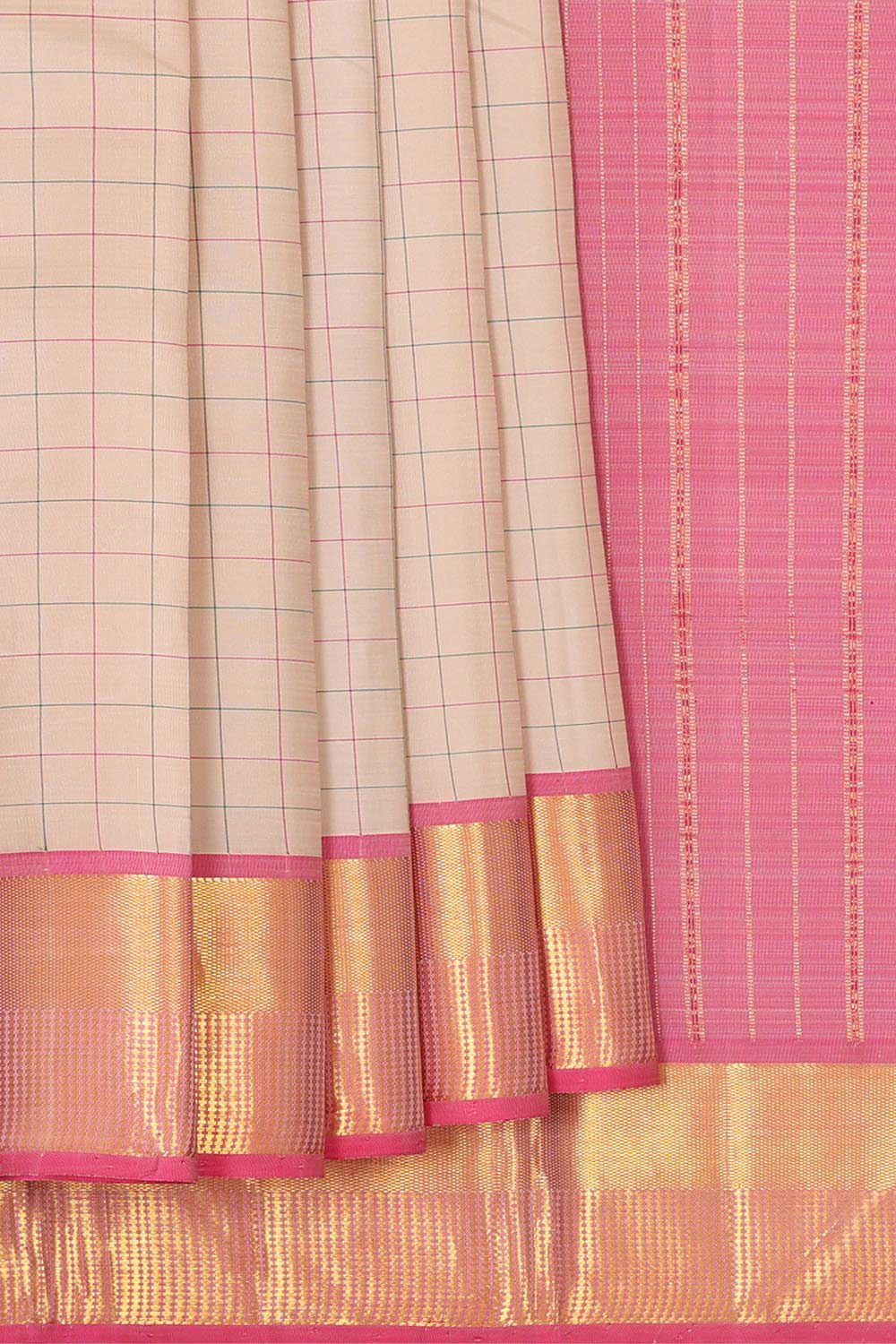 Collection of Arani Silk Cream Saree in a gallery layout