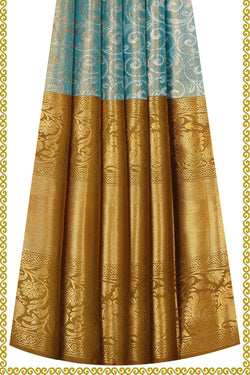 Image of Kanchipattu Blue Tissue Pavada Unstitched Set