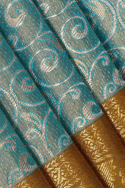 Image of Kanchipattu Blue Tissue Pavada Unstitched Set