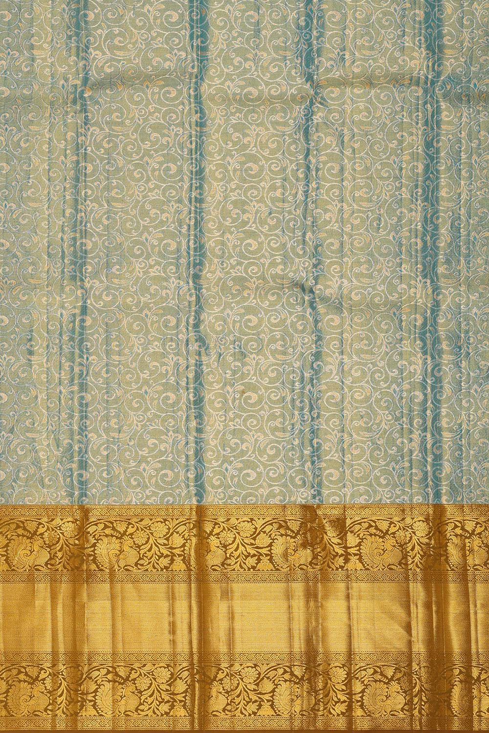 Kanchipattu Blue Tissue Pavada Unstitched Set