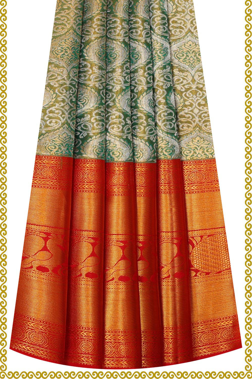 Kanchipattu Green Tissue Pavada Unstitched Set