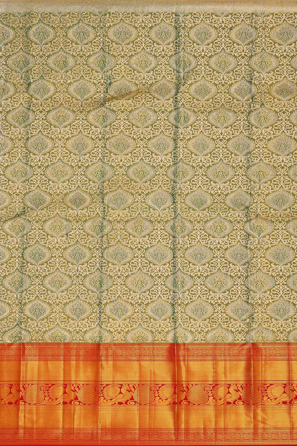 Kanchipattu Green Tissue Pavada Unstitched Set