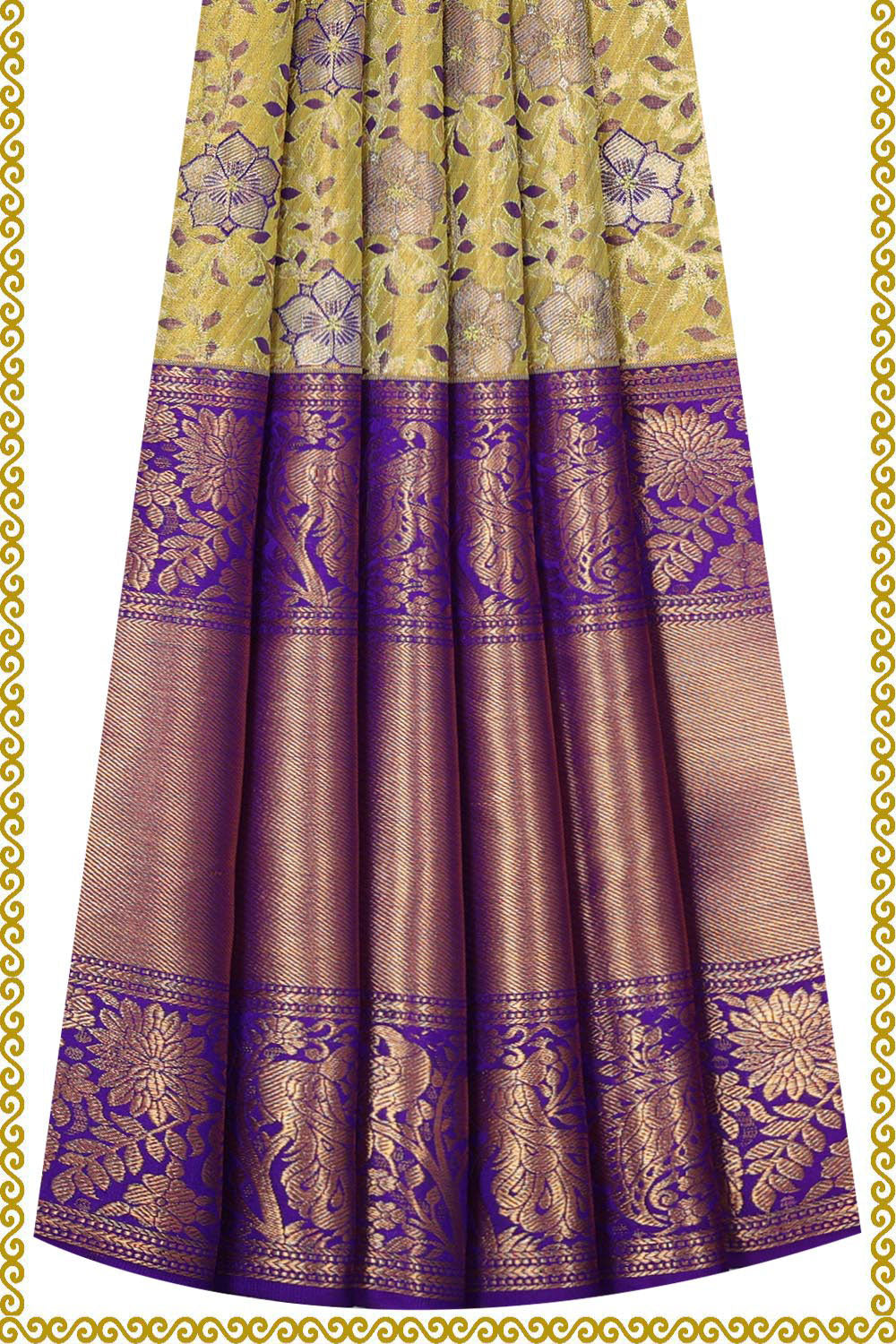 Kanchipattu Yellow Tissue Pavada Unstitched Set