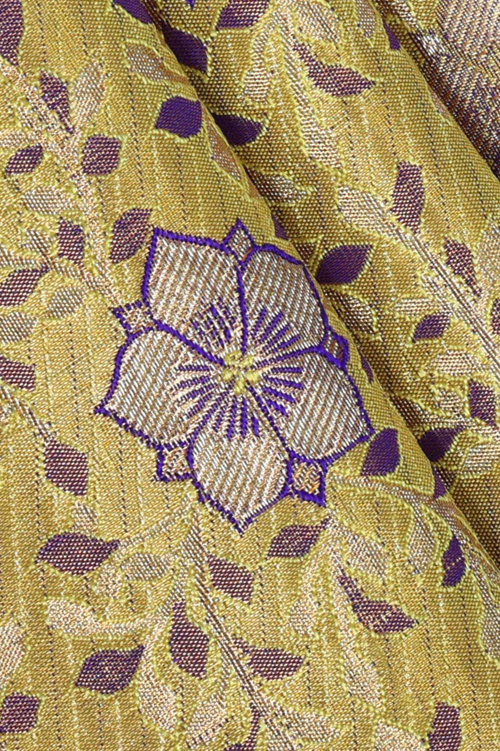 Kanchipattu Yellow Tissue Pavada Unstitched Set