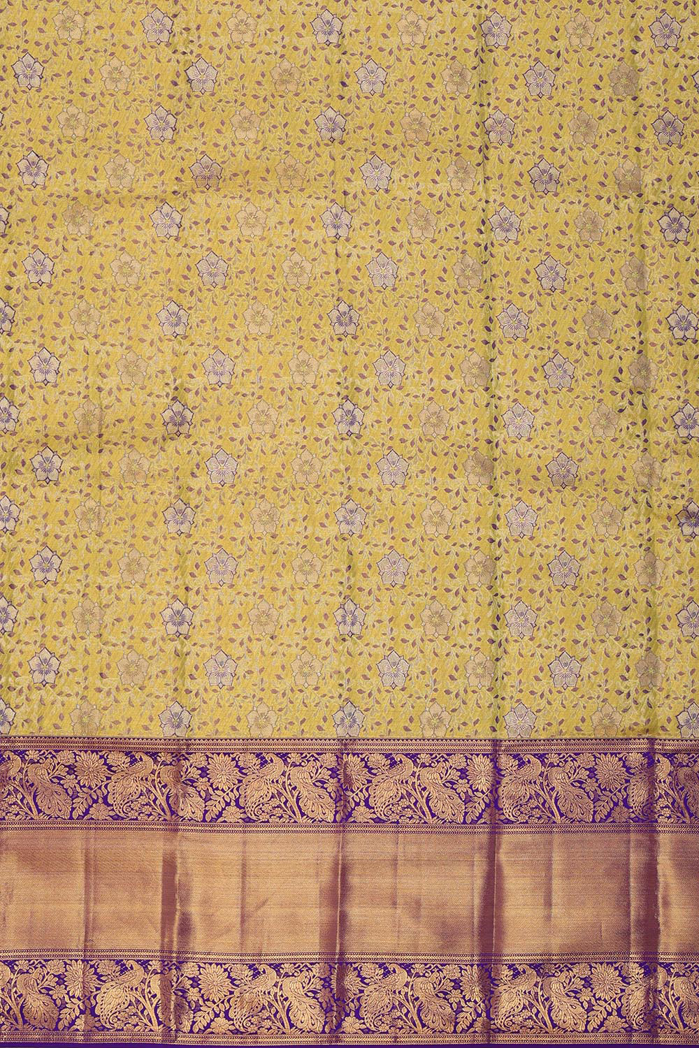 Kanchipattu Yellow Tissue Pavada Unstitched Set