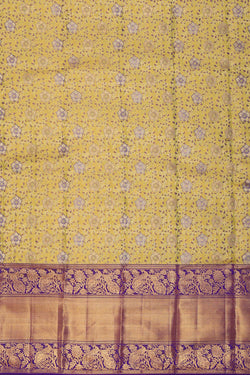 Image of Kanchipattu Yellow Tissue Pavada Unstitched Set